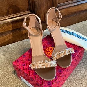 Tory Burch Open Toe Crystal/Satin Pump New/Never Worn